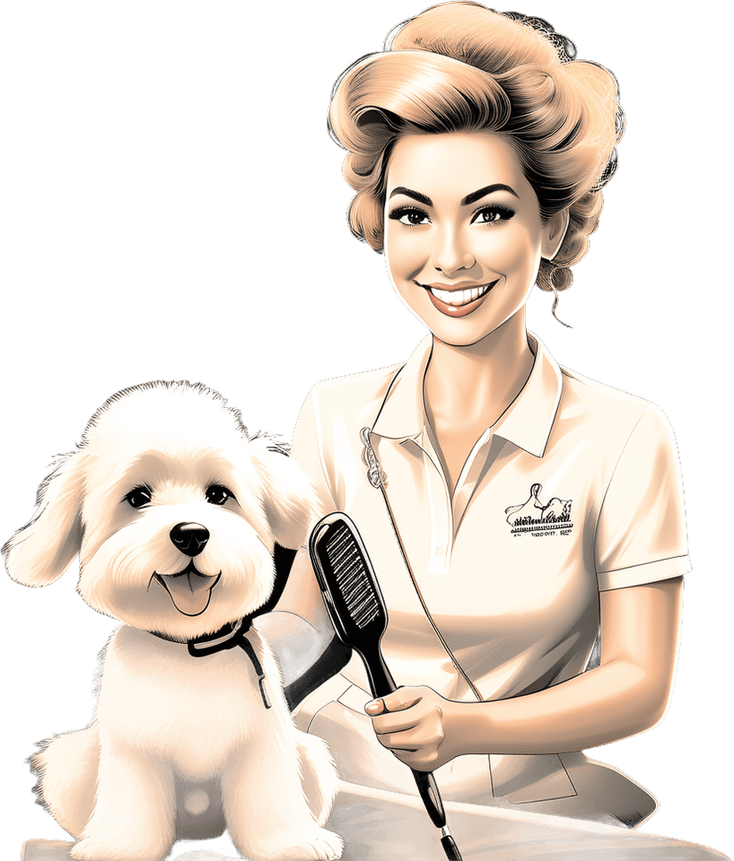 Happy Groomer Woman With an Animal, Holding a Hairbgrush in Her Hand