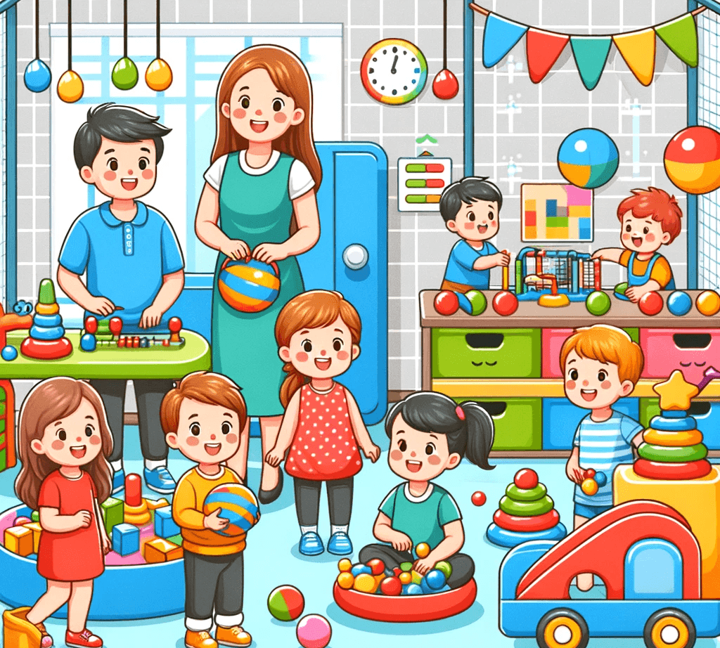 Kids Playing in a Playroom with Adults